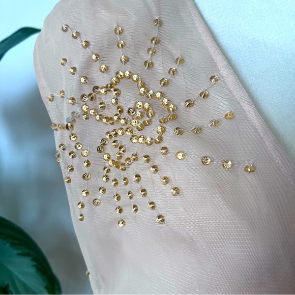 ASOS Mesh Dress - Size 8 - Champagne Color with Crystals Embroidered - Picture 10 of 10